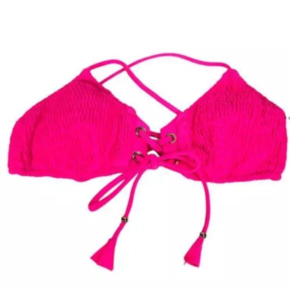 Victoria’s Secret Swim Womens Bikini Top Pink Padded V Neck Ruched Tassel XS NEW - Picture 6 of 9